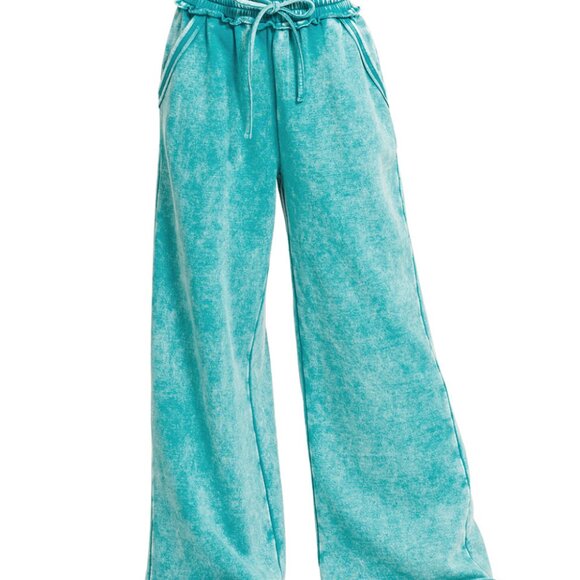 #303 ACID WASH FLEECE PALAZZO PANTS WITH POCKETS - Picture 3 of 7